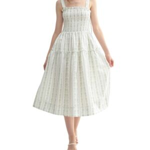 Lush Nordstrom Fit and Flare Drop Waisted Smocked Sundress shoulder bow size med